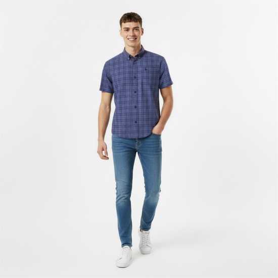 Карирана Дамска Риза Jack Wills Short Sleeve Check Shirt Индиго 
