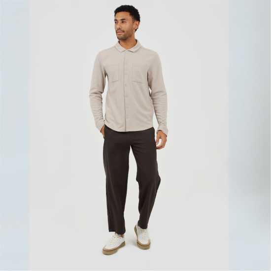 Brave Soul Риза С Дълъг Ръкав Mens Light Sand Fuve Button Long Sleeve Shirt  