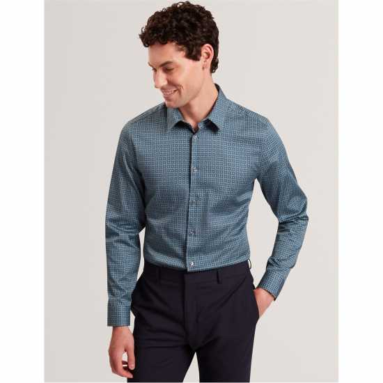 Ted Baker Ted Ls Geo Shirt Sn61 Морска синьо Ted Baker Ted Ls Geo Shirt Sn61 Морска синьо