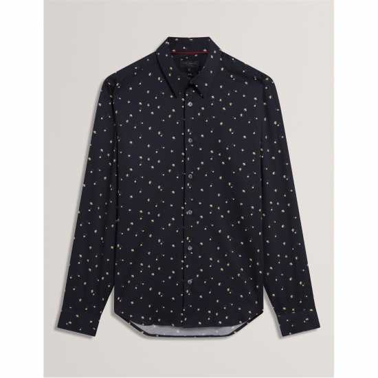 Ted Baker Men's Long Sleeve Floral Patterned Shirt Navy 