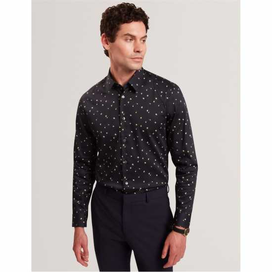 Ted Baker Men's Long Sleeve Floral Patterned Shirt Navy 