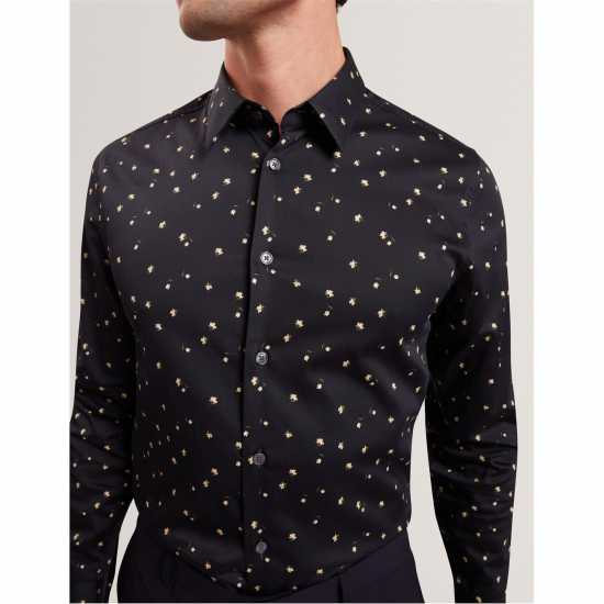 Ted Baker Men's Long Sleeve Floral Patterned Shirt Navy 
