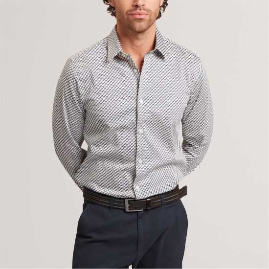Ted Baker Men's Ls Slim Geo Long Sleeve Patterned Shirt Grey Ted Baker Men's Ls Slim Geo Long Sleeve Patterned Shirt Grey