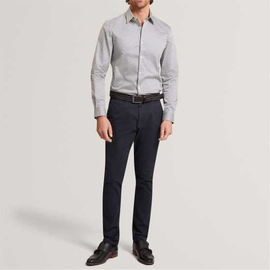 Ted Baker Men's Ls Slim Geo Long Sleeve Patterned Shirt Grey Ted Baker Men's Ls Slim Geo Long Sleeve Patterned Shirt Grey