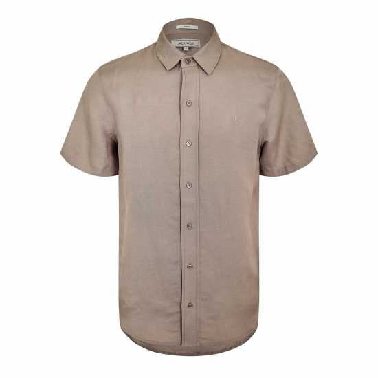 Jack Wills Men's Short Sleeve Plain Shirt Khaki/Grey 