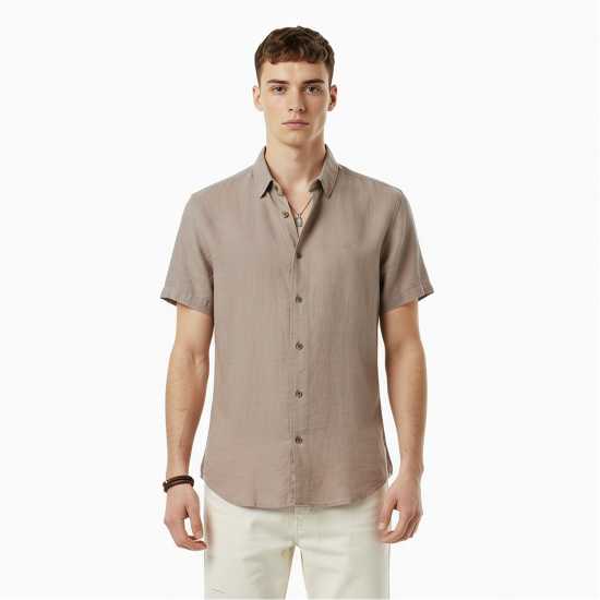 Jack Wills Men's Short Sleeve Plain Shirt Khaki/Grey 