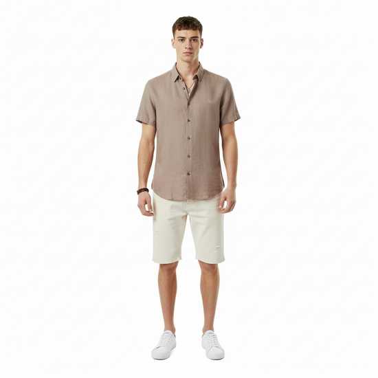 Jack Wills Men's Short Sleeve Plain Shirt Khaki/Grey 