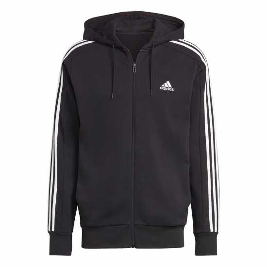 Adidas Essentials French Terry 3-Stripes Zip Hoodie Mens Черно/Бяло Футболни екипи за бягане