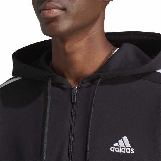 Adidas Essentials French Terry 3-Stripes Zip Hoodie Mens Черно/Бяло Футболни екипи за бягане