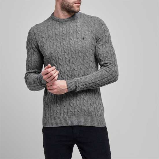 Jack Wills Marlow Merino Wool Blend Cable Knitted Jumper Grey Мъжки пуловери и жилетки