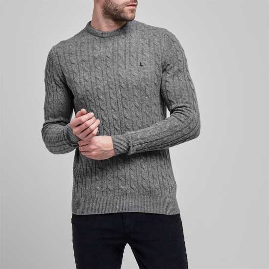 Jack Wills Marlow Merino Wool Blend Cable Knitted Jumper Men Сиво 