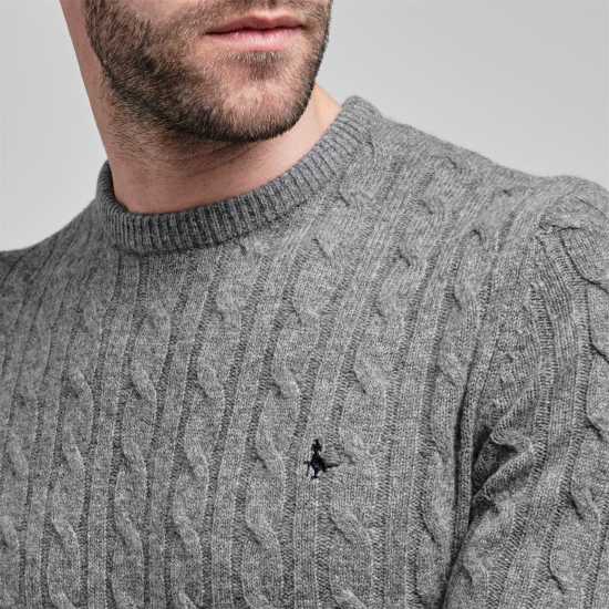 Jack Wills Marlow Merino Wool Blend Cable Knitted Jumper Grey Мъжки пуловери и жилетки