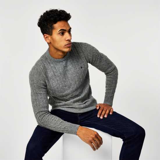 Jack Wills Marlow Merino Wool Blend Cable Knitted Jumper Grey - Мъжки пуловери и жилетки