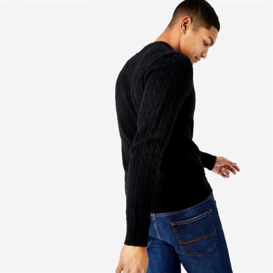 Jack Wills Marlow Merino Wool Blend Cable Knitted Jumper Black Мъжки пуловери и жилетки