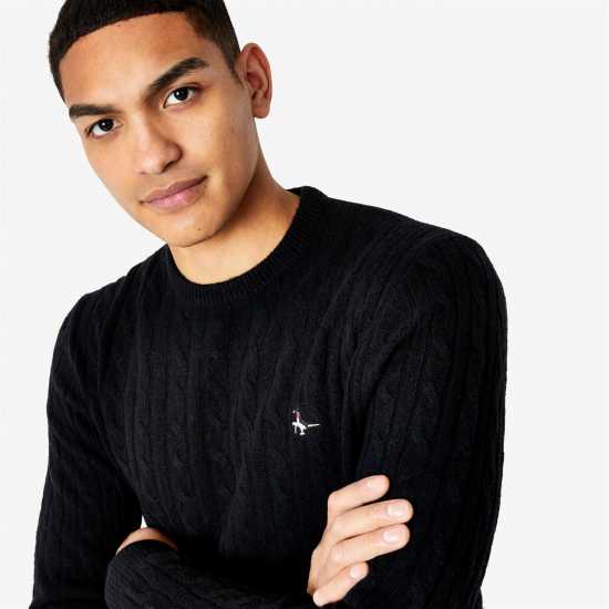 Jack Wills Marlow Merino Wool Blend Cable Knitted Jumper Men Черно Jack Wills Marlow Merino Wool Blend Cable Knitted Jumper Men Черно