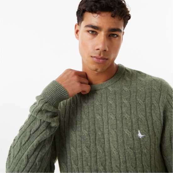 Jack Wills Marlow Merino Wool Blend Cable Knitted Jumper Mid Green Marl Мъжки пуловери и жилетки