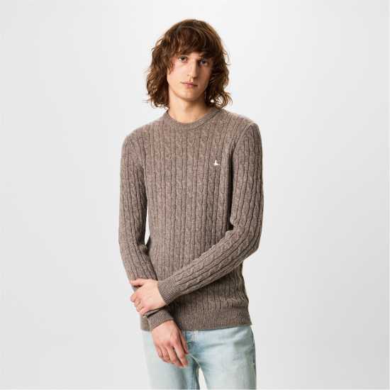 Jack Wills Marlow Merino Wool Blend Cable Knitted Jumper Men Кафяв марл Jack Wills Marlow Merino Wool Blend Cable Knitted Jumper Men Кафяв марл