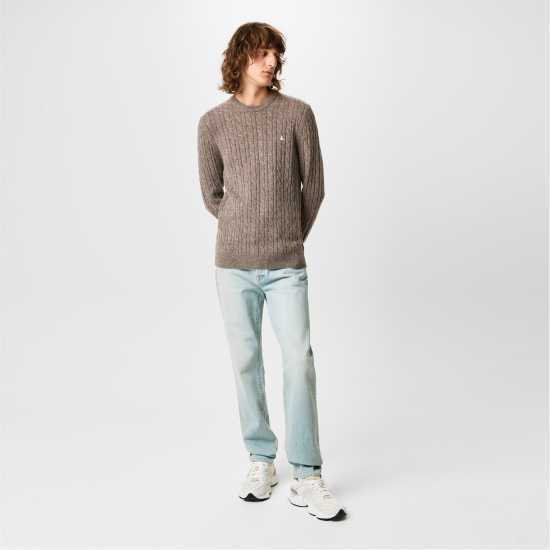 Jack Wills Marlow Merino Wool Blend Cable Knitted Jumper Men Кафяв марл Jack Wills Marlow Merino Wool Blend Cable Knitted Jumper Men Кафяв марл