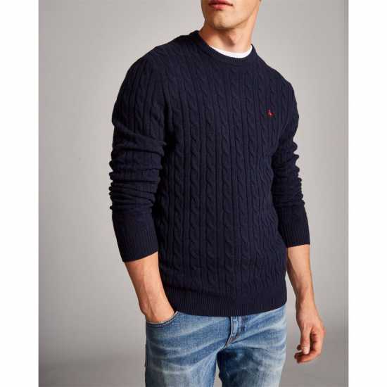 Jack Wills Marlow Merino Wool Blend Cable Knitted Jumper Navy Мъжки пуловери и жилетки