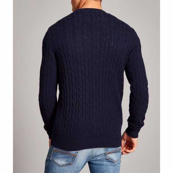 Jack Wills Jack Marlow Merino Wool Blend Cable Knitted Jumper Men Морска синьо 