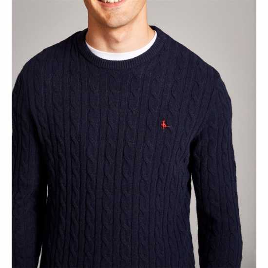 Jack Wills Marlow Merino Wool Blend Cable Knitted Jumper Men Морска синьо 