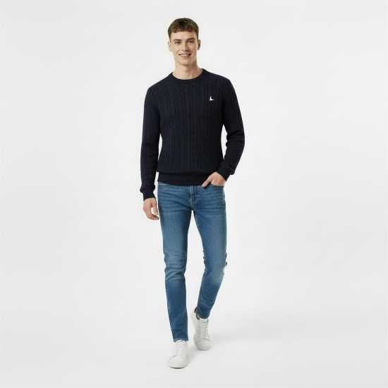 Jack Wills Jack Marlow Merino Wool Blend Cable Knitted Jumper Men Морска синьо 