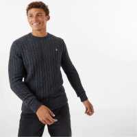 Jack Wills Marlow Merino Wool Cable Knitted Jumper Charcoal Marl Мъжки пуловери и жилетки