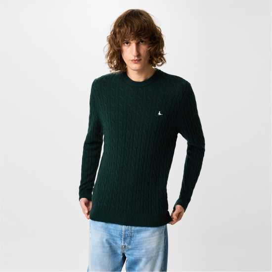 Jack Wills Marlow Merino Wool Blend Cable Knitted Jumper Men Вечнозелен Марл 