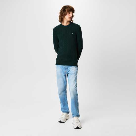 Jack Wills Marlow Merino Wool Blend Cable Knitted Jumper Men Вечнозелен Марл 