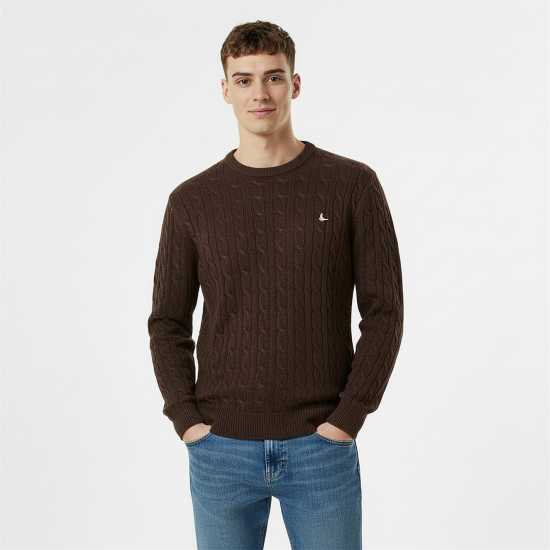 Jack Wills Jack Marlow Merino Wool Blend Cable Knitted Jumper Men Черен кафе Jack Wills Jack Marlow Merino Wool Blend Cable Knitted Jumper Men Черен кафе