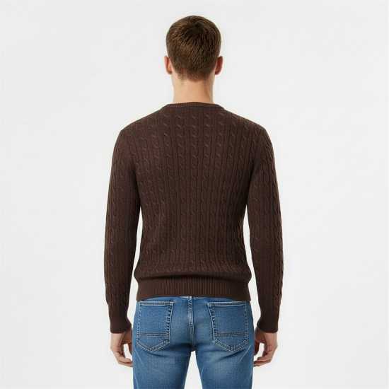 Jack Wills Jack Marlow Merino Wool Blend Cable Knitted Jumper Men Черен кафе Jack Wills Jack Marlow Merino Wool Blend Cable Knitted Jumper Men Черен кафе