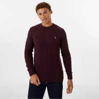 Jack Wills Marlow Merino Wool Blend Cable Knitted Jumper Damson Мъжки пуловери и жилетки