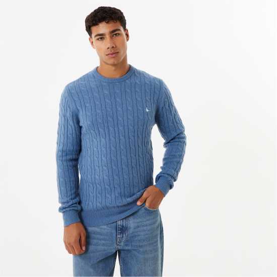 Мъжки пуловери и жилетки Jack Wills Marlow Merino Wool Blend Cable Knitted Jumper Син Марл Jack Wills Marlow Merino Wool Blend Cable Knitted Jumper Син Марл Мъжки пуловери и жилетки