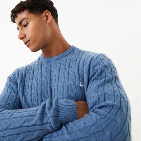 Мъжки пуловери и жилетки Jack Wills Marlow Merino Wool Blend Cable Knitted Jumper Син Марл Jack Wills Marlow Merino Wool Blend Cable Knitted Jumper Син Марл Мъжки пуловери и жилетки