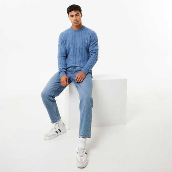 Jack Wills Marlow Merino Wool Blend Cable Knitted Jumper Blue Marl Мъжки пуловери и жилетки