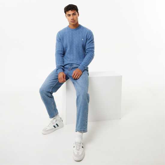 Мъжки пуловери и жилетки Jack Wills Marlow Merino Wool Blend Cable Knitted Jumper Син Марл Jack Wills Marlow Merino Wool Blend Cable Knitted Jumper Син Марл Мъжки пуловери и жилетки
