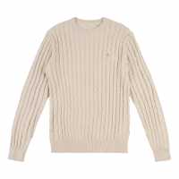 Jack Wills Marlow Merino Wool Blend Cable Knitted Jumper Сребърно облаче Мъжки пуловери и жилетки