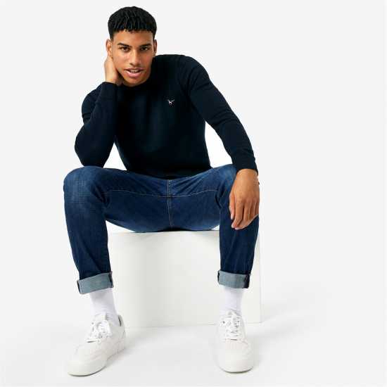 Jack Wills Seabourne Crew Neck Logo Jumper Морска синьо Мъжки пуловери и жилетки