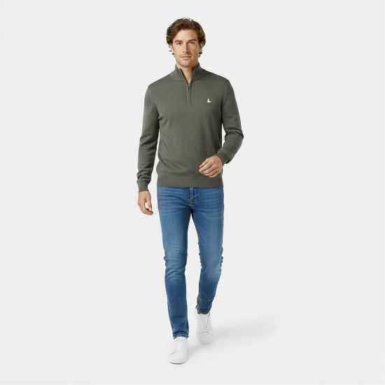 Пуловер С Цип Jack Wills Jack Funnel Neck Half Zip Jumper Men Сланина 