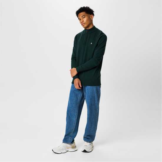 Пуловер С Цип Jack Wills Funnel Neck Half Zip Jumper Men Вечнозелен Марл 