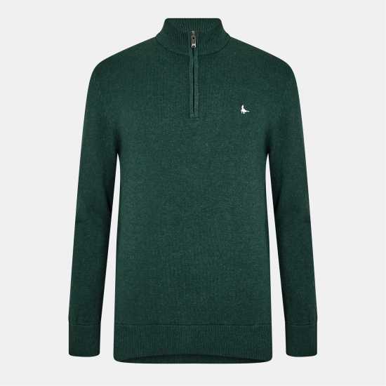 Пуловер С Цип Jack Wills Jack Funnel Neck Half Zip Jumper Men Тъмно зелен меланж 