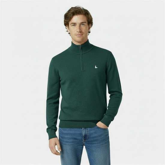 Пуловер С Цип Jack Wills Jack Funnel Neck Half Zip Jumper Men Тъмно зелен меланж 