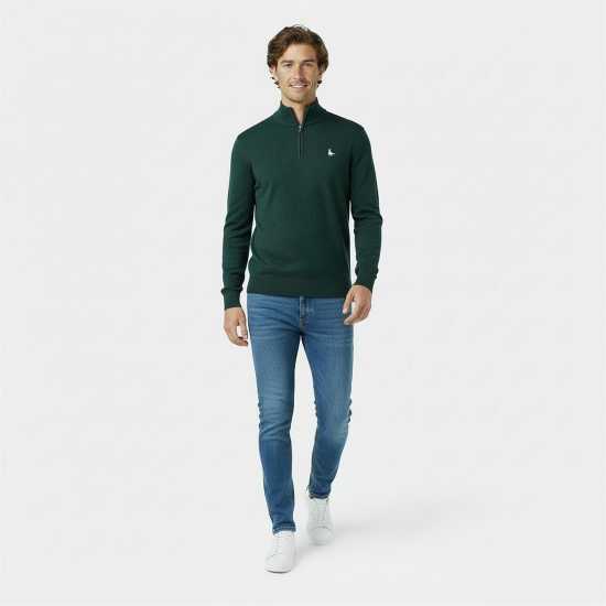 Пуловер С Цип Jack Wills Jack Funnel Neck Half Zip Jumper Men Тъмно зелен меланж 