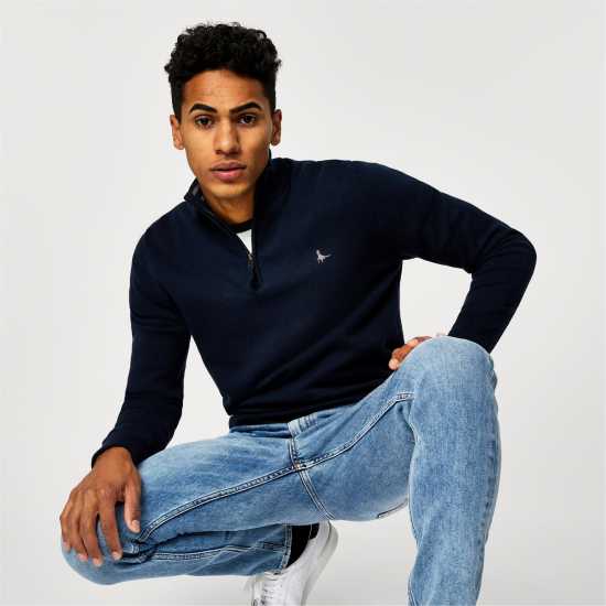 Пуловер С Цип Jack Wills Funnel Neck Half Zip Jumper Men Морска синьо Пуловер С Цип Jack Wills Funnel Neck Half Zip Jumper Men Морска синьо