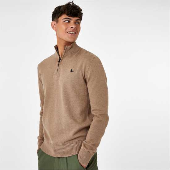 Пуловер С Цип Jack Wills Jack Funnel Neck Half Zip Jumper Men Бледо кафяво 
