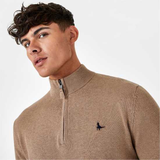 Пуловер С Цип Jack Wills Jack Funnel Neck Half Zip Jumper Men Бледо кафяво 