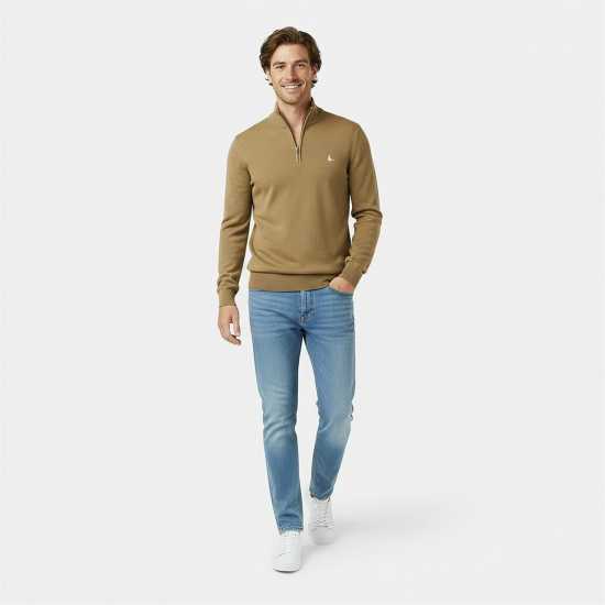 Пуловер С Цип Jack Wills Jack Funnel Neck Half Zip Jumper Men Бледо кафяво 