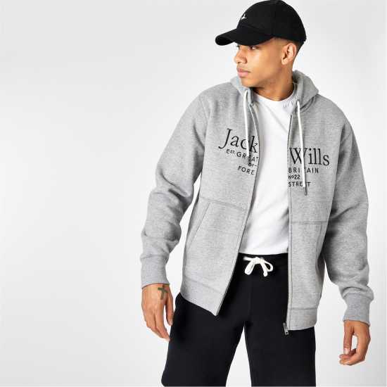 Jack Wills Graphic Zip Hoodie Mens Сив марл Мъжки суитчъри и блузи с качулки