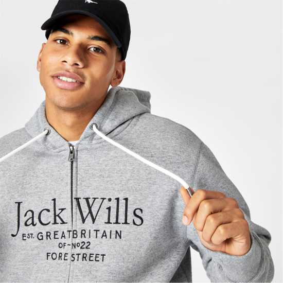 Jack Wills Pinebrook Graphic Zip Hoodie Mens Сив марл 
