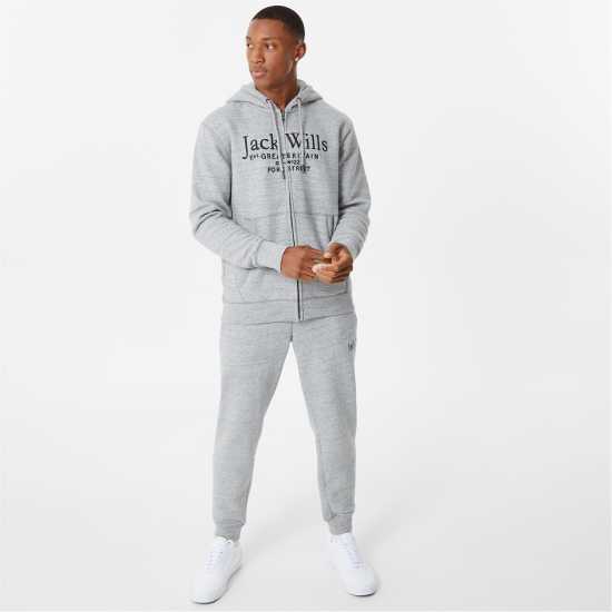Jack Wills Pinebrook Graphic Zip Hoodie Mens Сив марл 